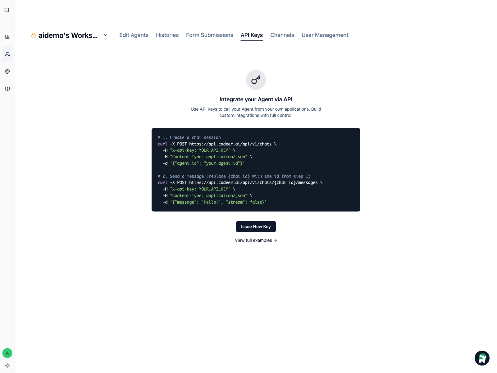 API access overview inside the workspace